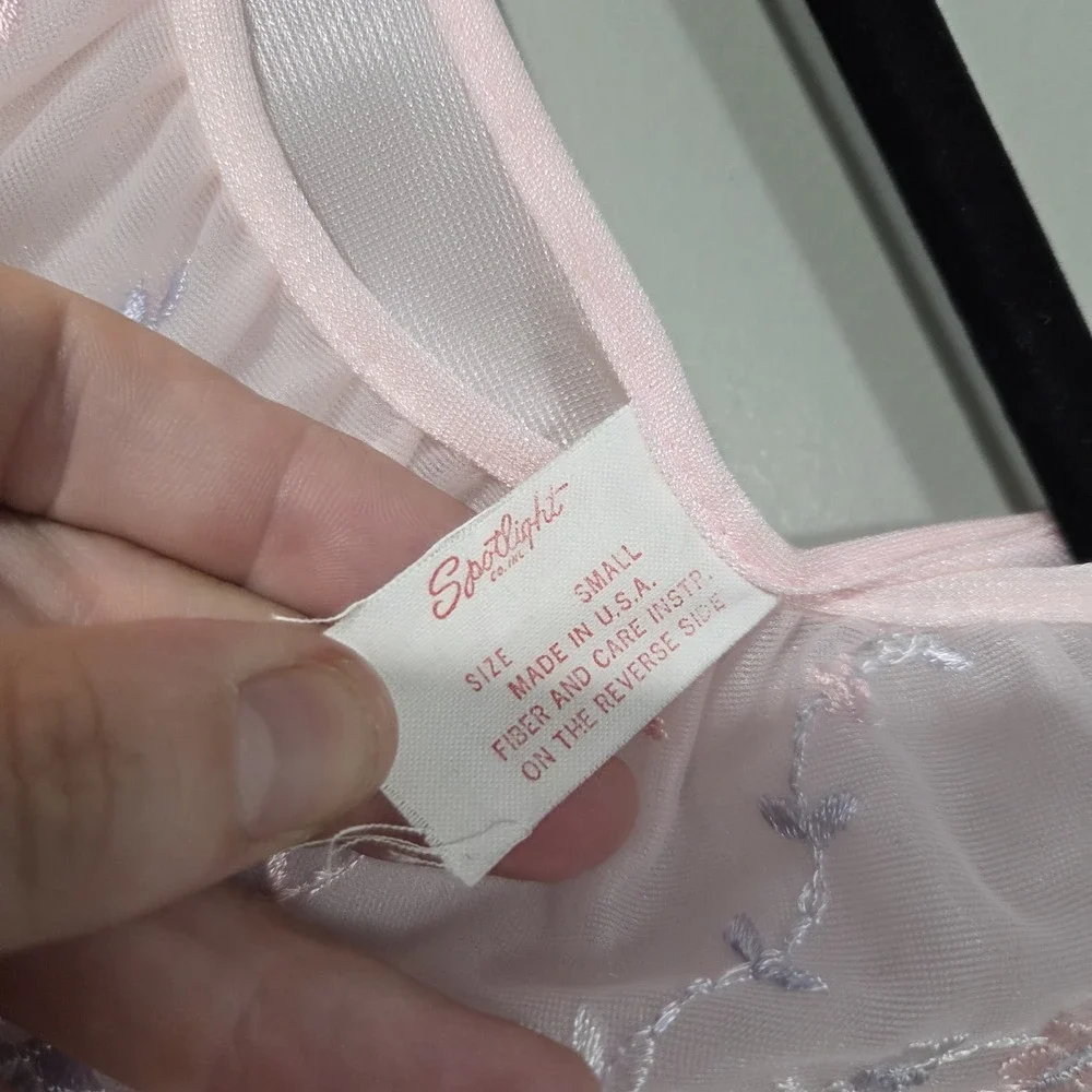 Vtg Spotlight Nightgown Small Pink Sleeveless Nylon Maxi Floral Lace Lightweight